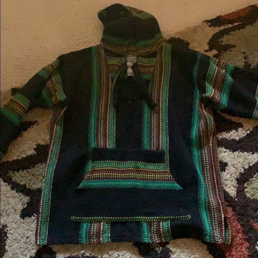 Rasta colored “drug rug” hoodie